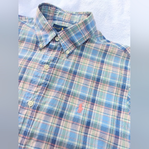 POLO Ralph Lauren Preppy Pink Pony Embroidery Light Cotton button up shirt M MED - Picture 7 of 11